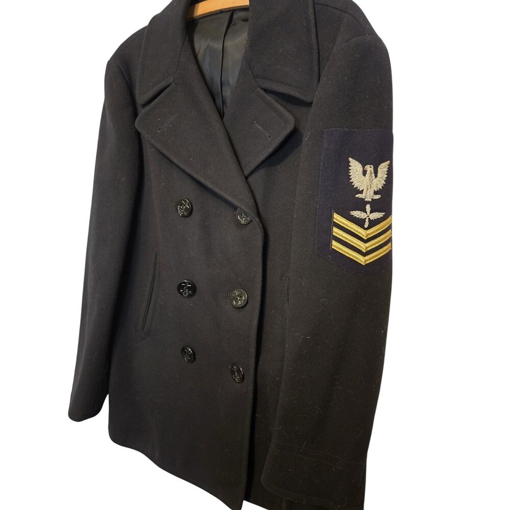 Vtg 1958 Cold War US Navy Pea Coat 38 Kersey Wool Pockets PO1 Stencil